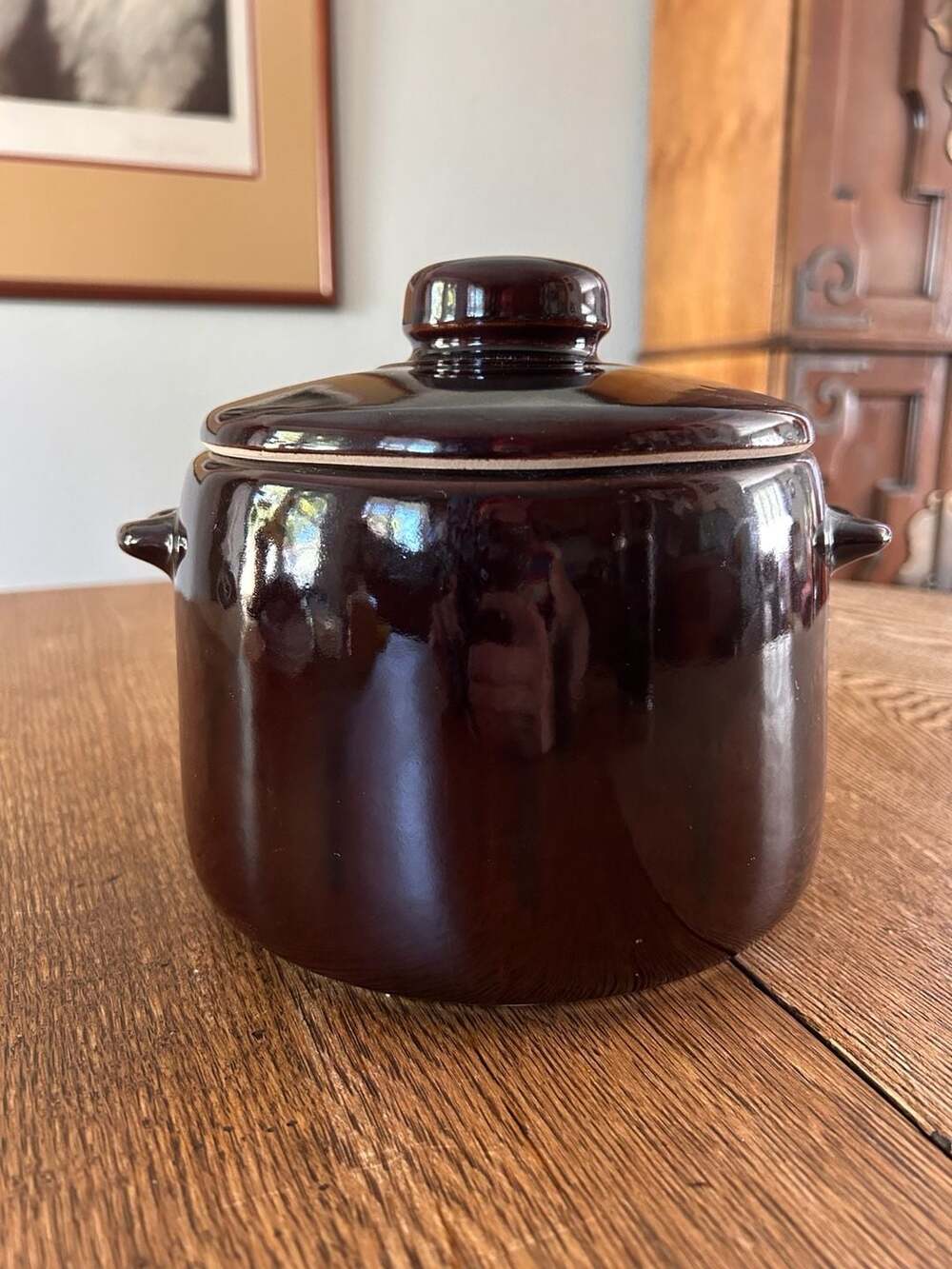 West Bend Brown Glazed Stoneware Bean Pot with Lid USA